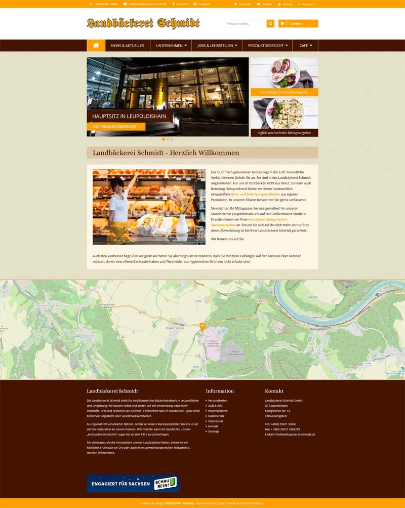 Landbäckerei Schmidt Onlineshop - Screenshot Fullsize Startseite
