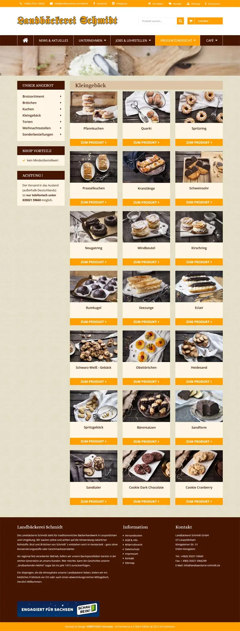 Landbäckerei Schmidt Onlineshop - Screenshot Fullsize Unterseite