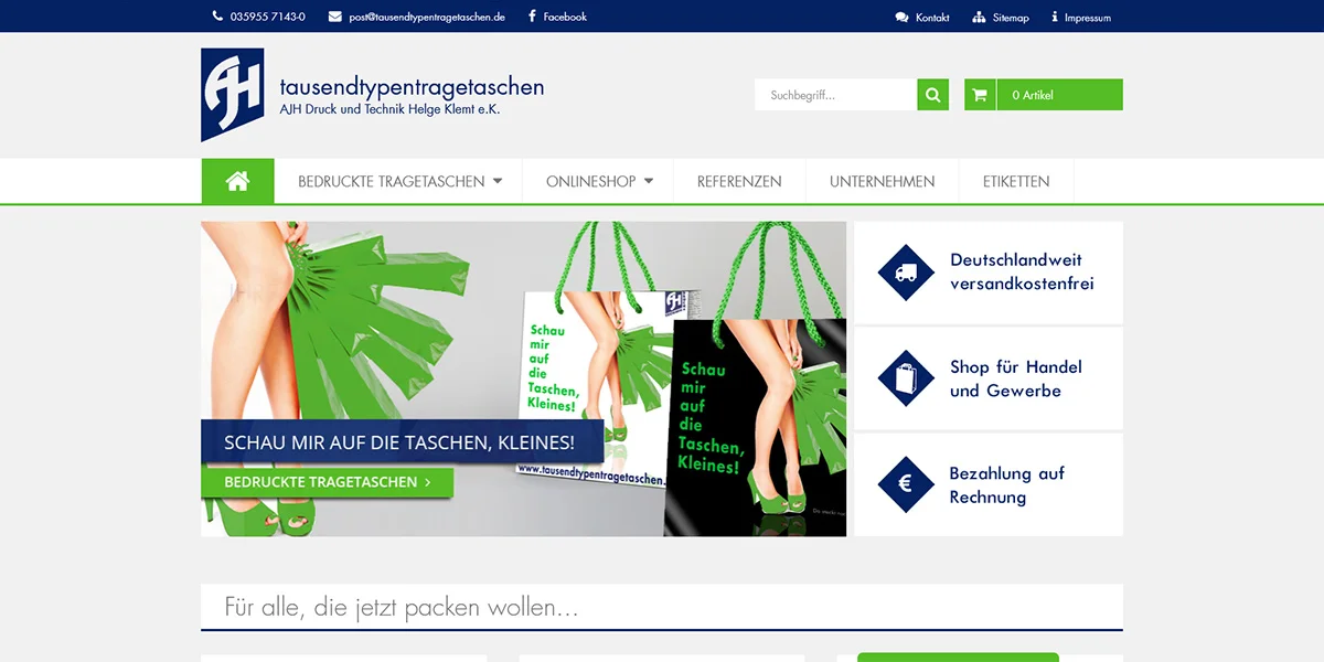 Onlineshop Tausendtypentragetaschen – Screenshot Desktop Onlineshop Tausentypentragetaschen