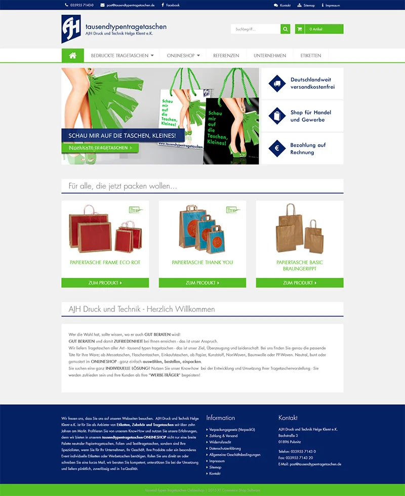 Onlineshop Tausendtypentragetaschen – Screenshot Fullsize Startseite Onlineshop Tausendtypentragetaschen - Screenshot Fullsize Startseite