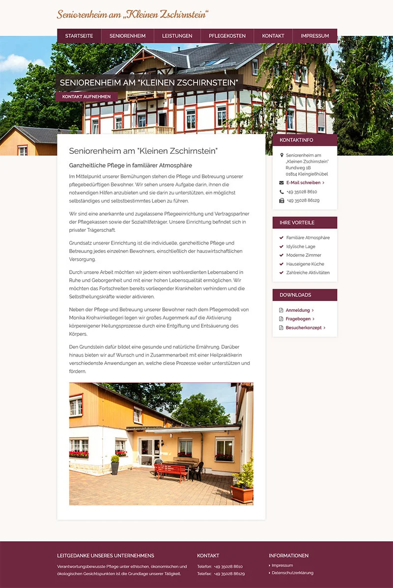 Seniorenheim am „Kleinen Zschirnstein“ - Screenshot Fullsize Startseite