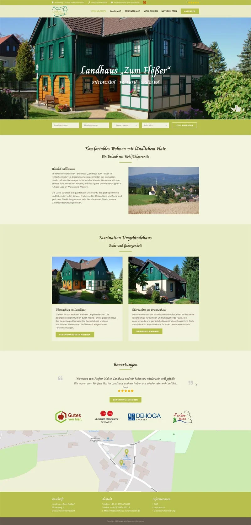Landhaus „Zum Flößer“ - Screenshot Fullsize Startseite