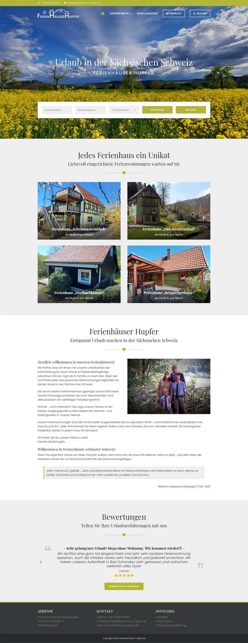 Ferienhaus Hupfer - Screenshot Fullsize Startseite