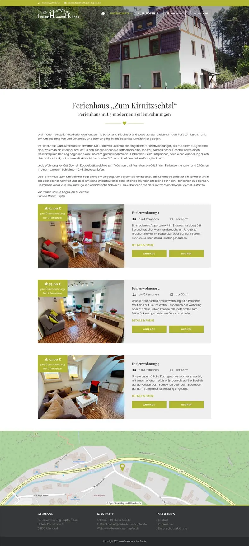 Ferienhaus Hupfer - Screenshot Fullsize Unterseite