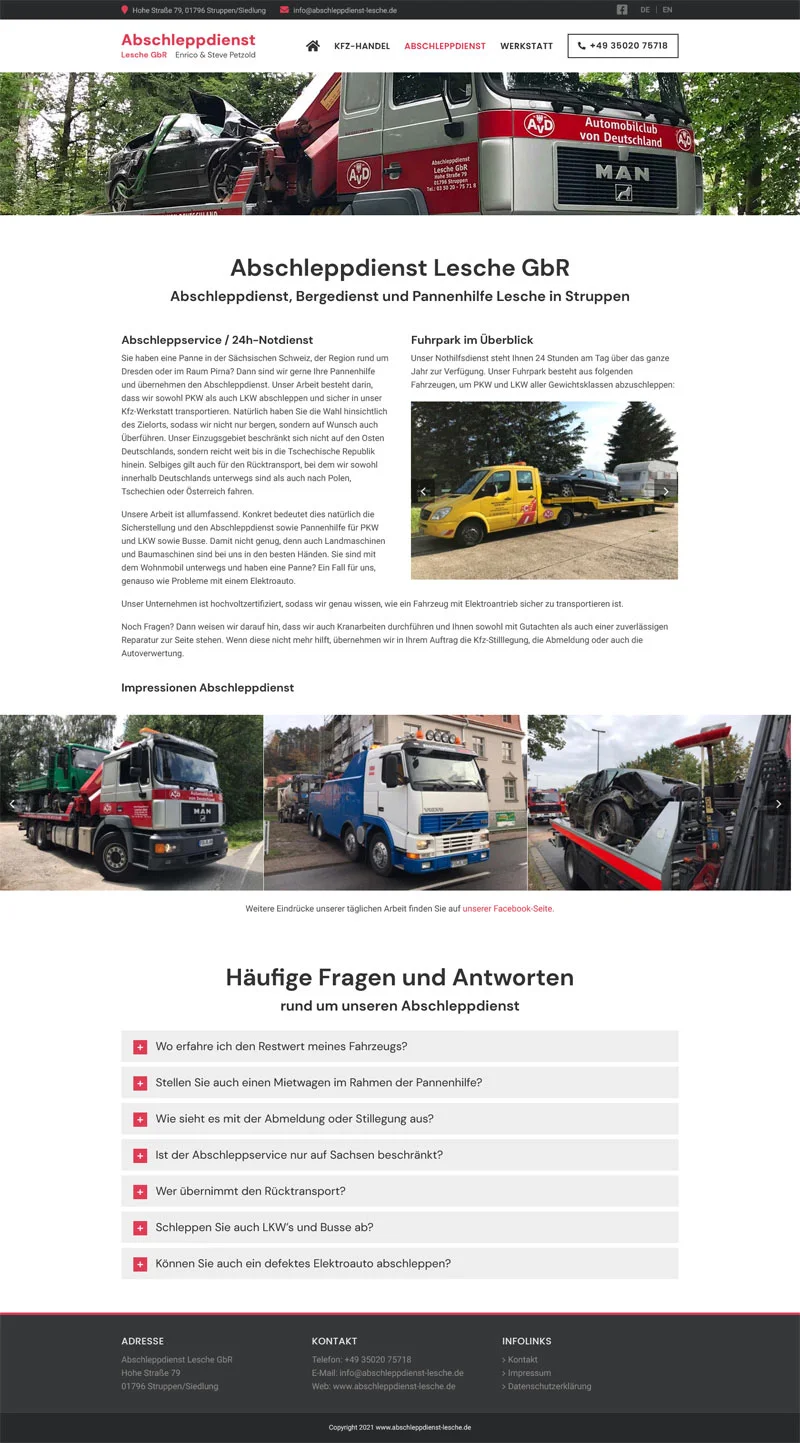 Abschleppdienst Lesche – Screenshot Fullsize Unterseite Abschleppdienst Lesche - Screenshot Fullsize Unterseite