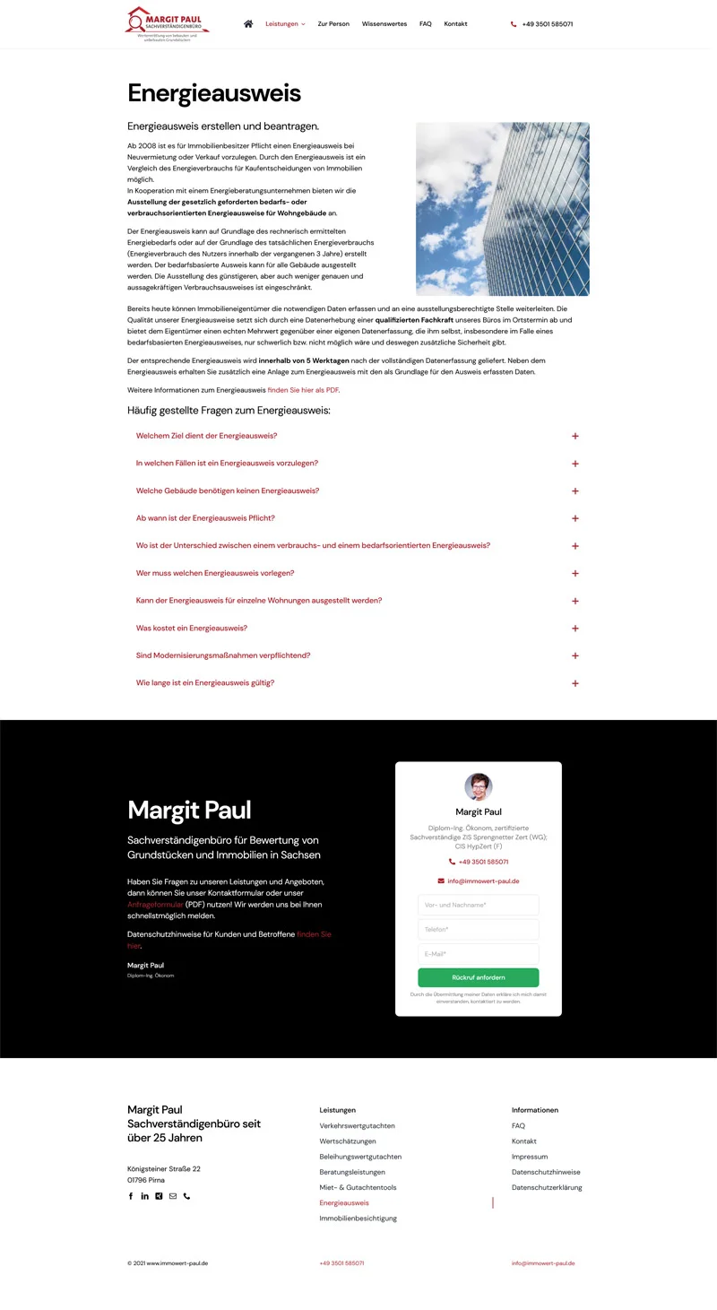 Sachverständigenbüro Margit Paul - Screenshot Fullsize Unterseite