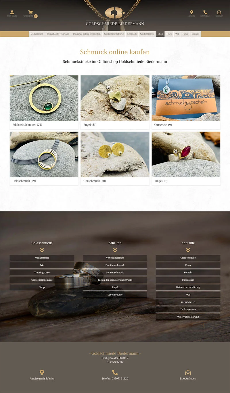 Goldschmiede Biedermann Onlineshop - Screenshot Fullsize Startseite