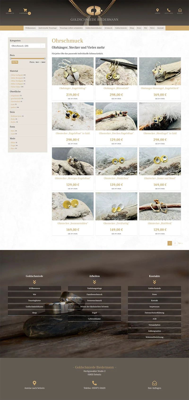 Goldschmiede Biedermann Onlineshop - Screenshot Fullsize Unterseite