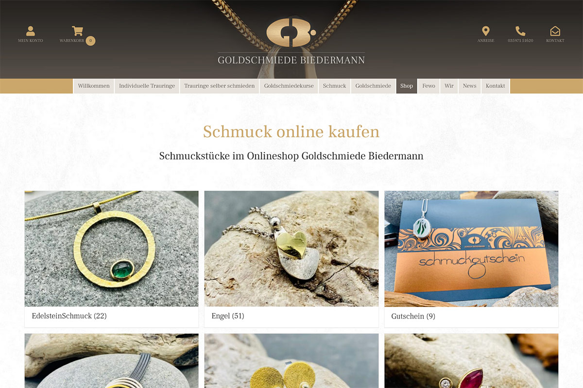 Onlineshop für Goldschmiede Biedermann