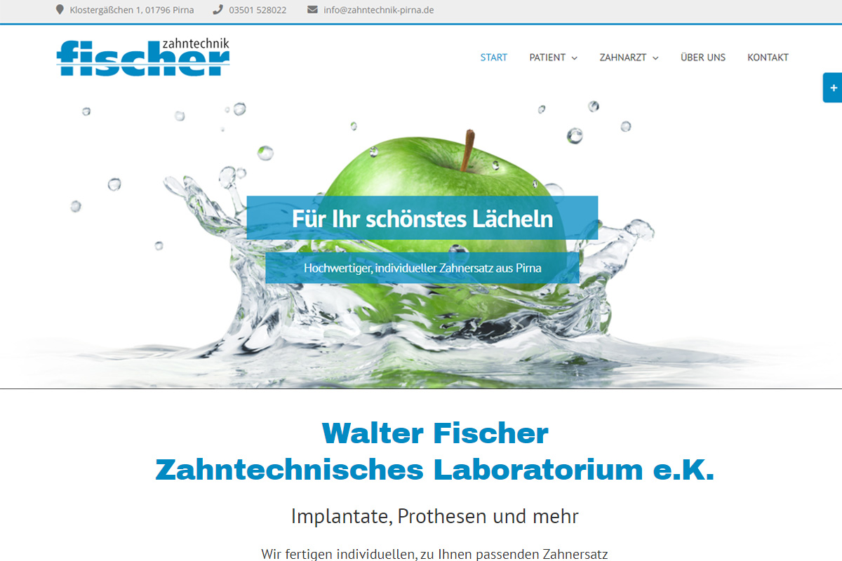 Zahntechnik Fischer aus Pirna - Screenshot Desktop für Blog