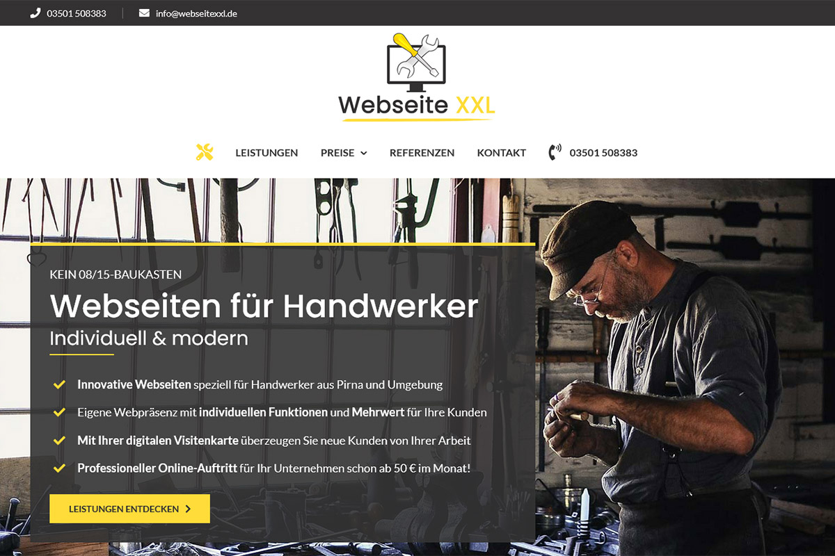 Webseite XXL - Websites für Handwerker aus Pirna und Umgebung - Screenshot Desktop