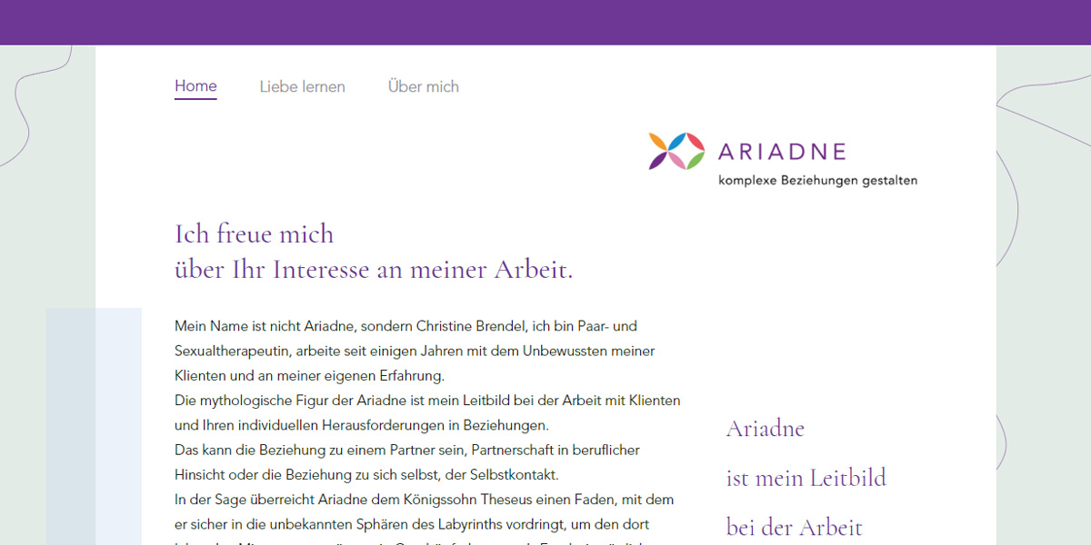 Ariadne Paar- und Sexualtherapie – Screenshot Desktop Ariadne - Paar- und Sexualtherapie, Kommunikationstraining