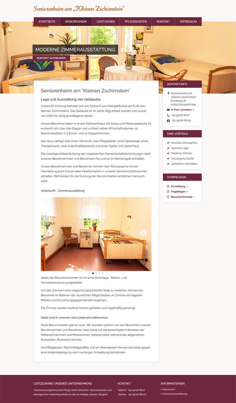Seniorenheim am „Kleinen Zschirnstein“ - Screenshot Fullsize Unterseite