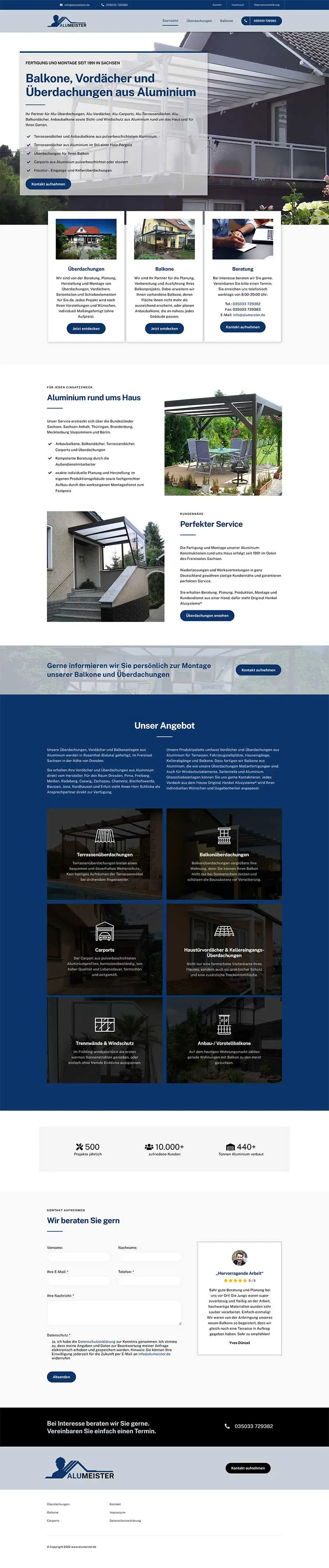 Alumeister - Screenshot Fullsize Startseite