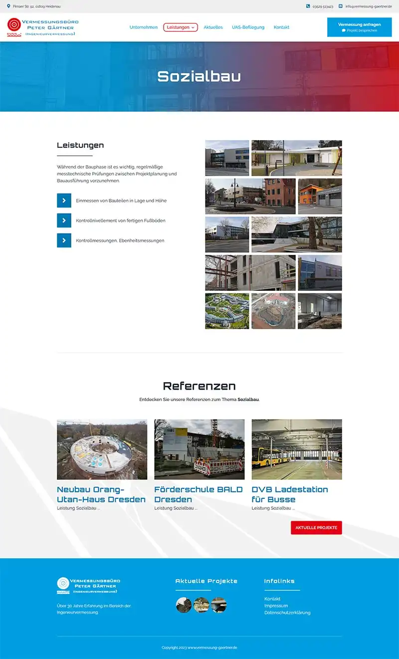 Vermessungsbüro Gärtner - Screenshot Fullsize Unterseite