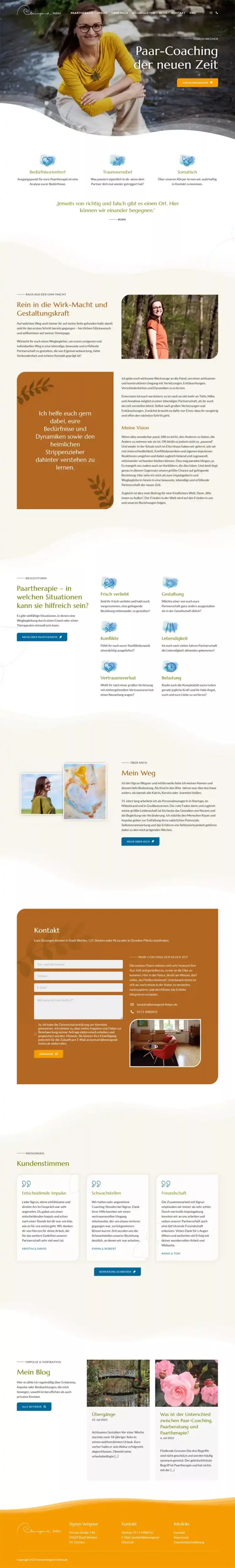 Bewegend lieben - Paartherapie mit Sigrun Wegner - Screenshot Fullsize Startseite