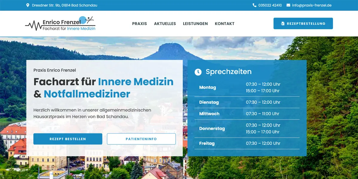 Praxis Enrico Frenzel – Screenshot Desktop Praxis Enrico Frenzel - Facharzt für Innere Medizin